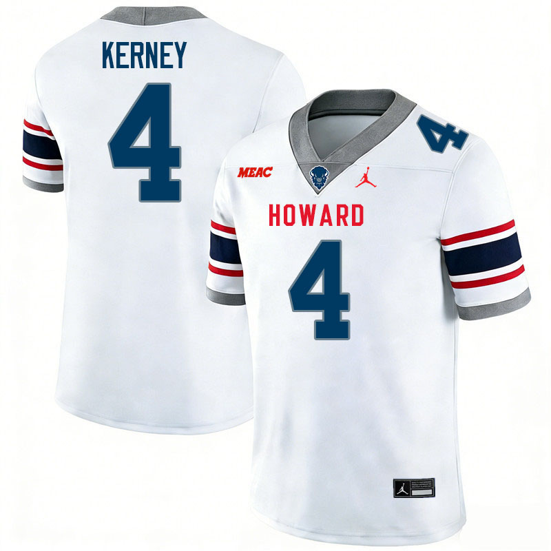 Howard Bison #4 Travis Kerney College Football Jerseys,Uniforms Stitched-White